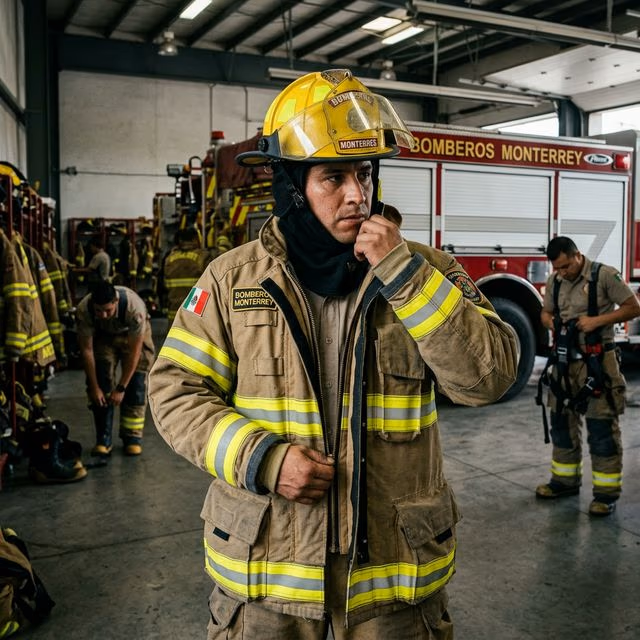 Bombero profesional con equipo estructural completo certificado NFPA en México