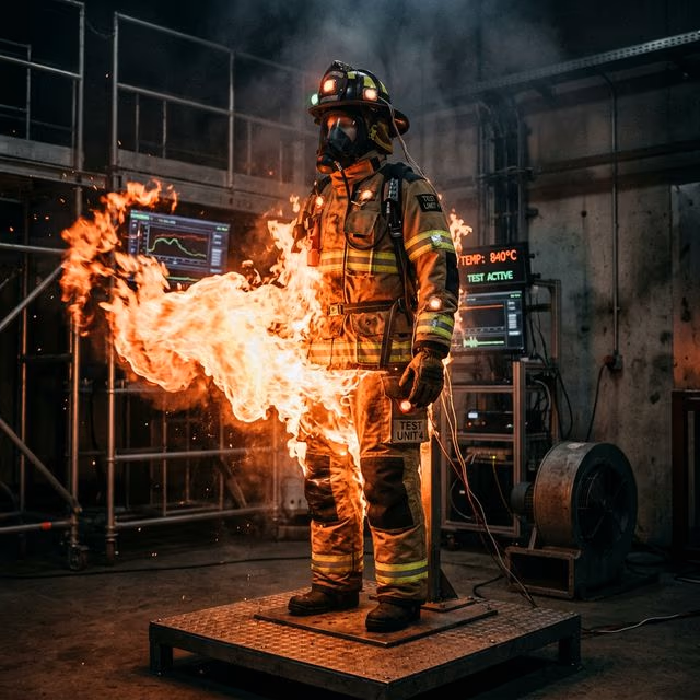 Bombero superando prueba de fuego en proceso de certificación NFPA