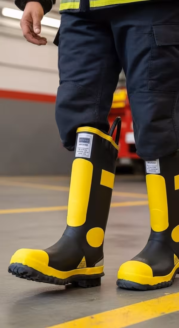 Bombero con botas estructurales ligeras