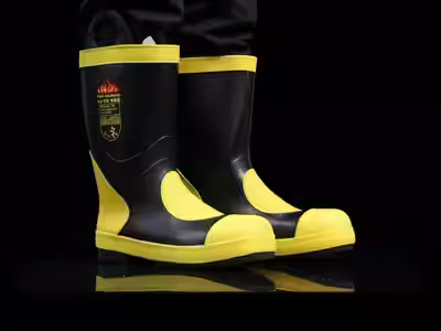 Par de botas de caucho HAZMAT para bombero — vista de estudio