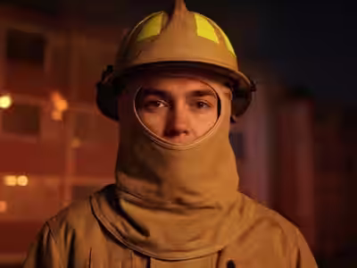 Bombero con capucha Nomex® en combate de incendio nocturno