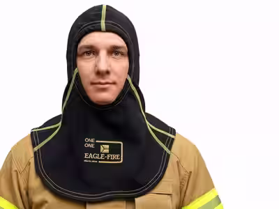 Capucha con protección particulada y Kevlar® para bombero — vista frontal