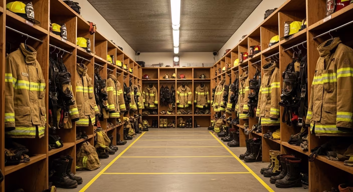 Vestidor de bomberos de Nayarit con equipo de protección personal
