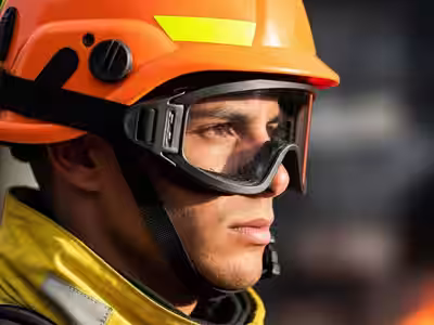 Gafas bombero con casco rescate perfil exterior
