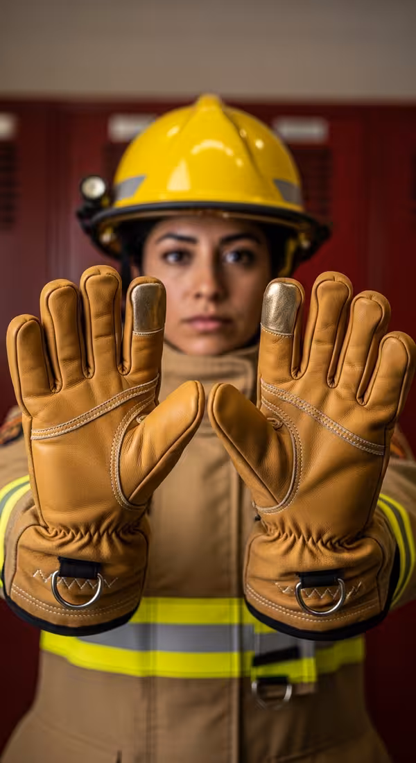 Bombero con guantes banda reflectiva