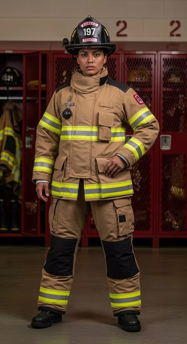 Área de vestidores y lockers de estación de bomberos para almacenamiento correcto del equipo de protección personal lejos de la luz UV