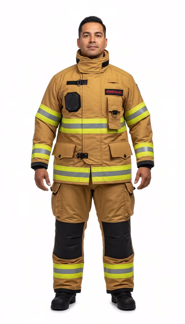 Bombera profesional con equipo completo
