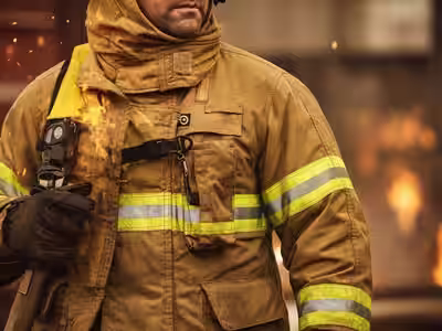 Bombero ARFF en operación con traje de aproximación aluminizado